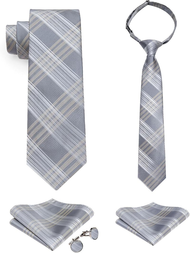 DiBanGu 2PCS Set for Father and Son Tie Silk Mens and Boys Adjustable Necktie & Pocket Square Cufflinks Kids Pre-tied Necktie - Image 1